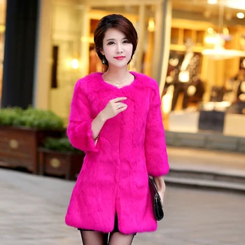 Зимно дамско яке от естествена кожа заек палто, дамски корейската версия на дългия изсечени 2019 есенно - зимно яке