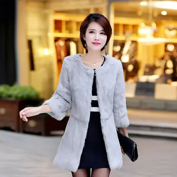 Зимно дамско яке от естествена кожа заек палто, дамски корейската версия на дългия изсечени 2019 есенно - зимно яке