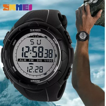 SKMEI Brand Fashion мъжки дигитален часовник ПУ каишка LED Alarm Sport военни електронни часовник е водоустойчив удароустойчив часовник 1025