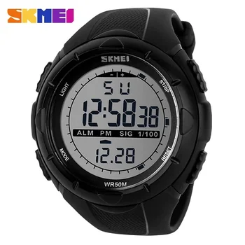 SKMEI Brand Fashion мъжки дигитален часовник ПУ каишка LED Alarm Sport военни електронни часовник е водоустойчив удароустойчив часовник 1025