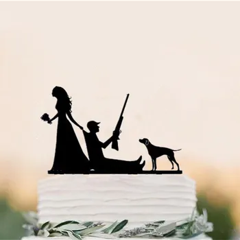 Забавен сватбена торта Topper Лов завършена торта топперы с кучето черен акрилен торта topper безплатна доставка