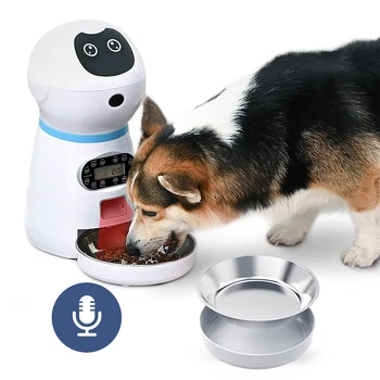 Автоматични хранилки за домашни любимци US/UK/EU Plug With Voice Record Stainless Steel Dog Food Bowl Auto Cat LCD Screen Таймер Food Dispenser
