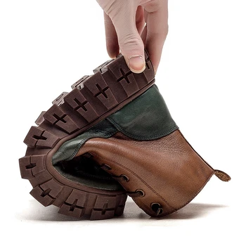 GKTINOO Женски ботильоны зима 2021 нови обувки от естествена кожа с цип кръг чорап клинове ретро смесени цветове къси ботуши на платформа