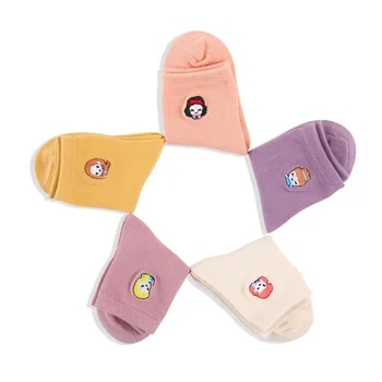 5/pairs Set Cartoon Princess Embroider Multicolor Есен Зима новородени деца памучни чорапи Baby Girls чорапи дишащи
