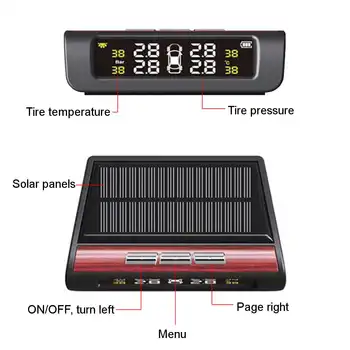 Слънчевата енергия ГУМИТЕ автомобилна аларма на налягането в гумите Мониторная система за автоматична алармена предупреждение за температура, налягане в гумите