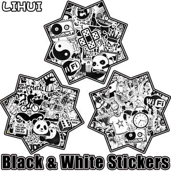 100 бр. черно-бели стикери играчки за деца графити, аниме смешно марка JDM стикер за 