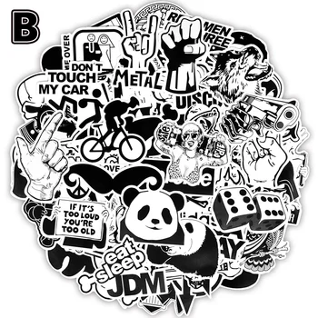 100 бр. черно-бели стикери играчки за деца графити, аниме смешно марка JDM стикер за 