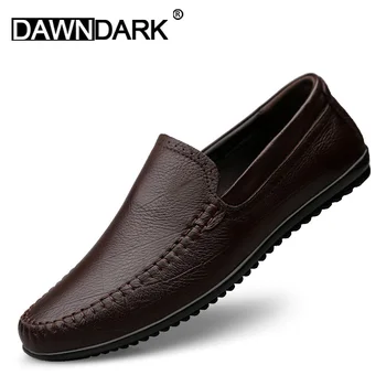 Мъжки модни обувки от естествена кожа, Slip on Male Luxury Soft Leather Krasovki маратонки марка Man Casual Boat Loafers Big Size