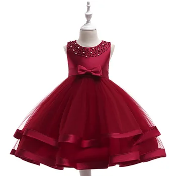 2020 Hotsale Summer Kids Girls Dress Birthday Party е сватбена бална рокля елегантна червена рокля на принцеса без ръкави за момичета от 2-10Т