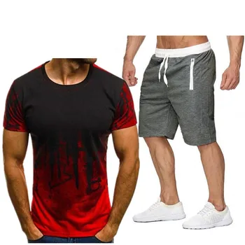 лятна мода мъжка тениска постепенно се променя с къс ръкав високо качество на свободното време, спорт мъжка тениска + шорти набор от