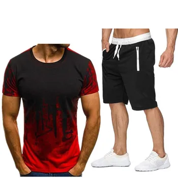 лятна мода мъжка тениска постепенно се променя с къс ръкав високо качество на свободното време, спорт мъжка тениска + шорти набор от