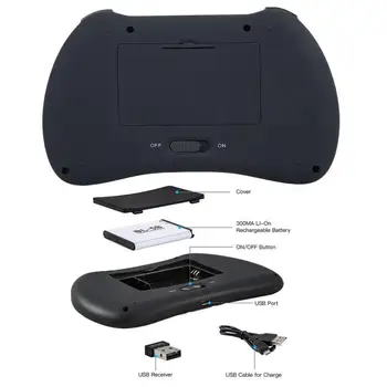 Нова мини безжична клавиатура 2.4 ghz английски руски цветни светлини Air Fly Mouse с тачпадом дистанционно управление на Android TV Box