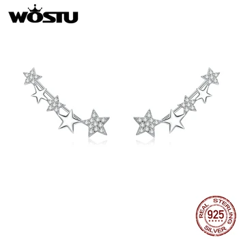 WOSTU Stars Shining обеци-карамфил 925 сребро ослепителен Циркон малки обеци за жени, мода бижута, подаръци CTE351