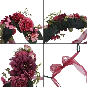 Molans Див сладък цвете crown mod роза, божур регулируема Лента цветни гирлянди сватбени аксесоари за коса, За жени венец
