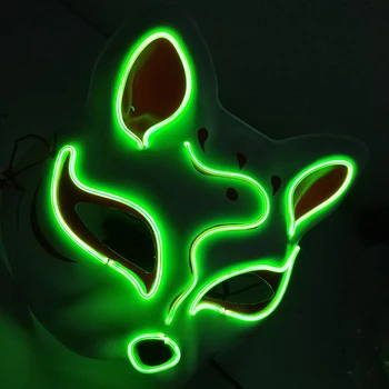 Японската Лисья Маска Neon LED Light Cosplay Mask Halloween Party Rave LED Mask Dance DJ Payday светещ Маска, костюм, реквизит #