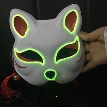 Японската Лисья Маска Neon LED Light Cosplay Mask Halloween Party Rave LED Mask Dance DJ Payday светещ Маска, костюм, реквизит #
