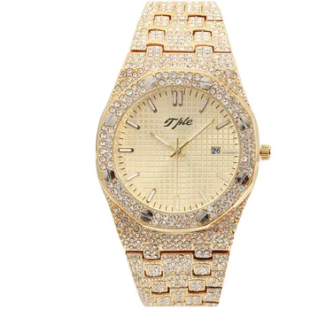 TPLE всички диамантени часовници кръгли луксозни мъжки часовник хип-хоп мъжка мода дата кварцов леден Блясък часовници
