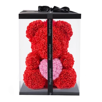 Гореща продажба на 40 см мечка от рози с предавателна изкуствени цветя, плюшени рози мечки сватба, Нова Година, Коледа подарък за свети Валентин дропшиппинг