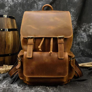 MAHEU Casual Men Genuine Leather Backpack Crazy Horse Leather Vintage Style Travel Bagpack училищна чанта Leather Daypay Man Women