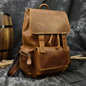 MAHEU Casual Men Genuine Leather Backpack Crazy Horse Leather Vintage Style Travel Bagpack училищна чанта Leather Daypay Man Women