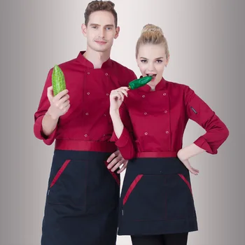 Мъжки женски хотел-ресторант униформи кухня готвач яке с дълъг ръкав възрастен готвач униформи унисекс готвач дрехи плюс-размер B-6264