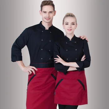 Мъжки женски хотел-ресторант униформи кухня готвач яке с дълъг ръкав възрастен готвач униформи унисекс готвач дрехи плюс-размер B-6264