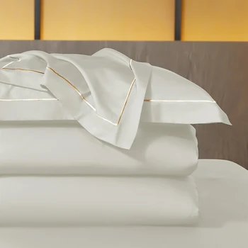 Lanlika Luxury 100 Count Beding Set Pure High Qaulity Пухени Плосък/Оборудвана Лист Бяла Здраво Завивката Doubl Queen King