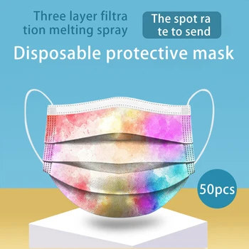 50 бр еднократна защитна маска за лице Вратовръзка боядисват отпечатва лична дишаща маска за лице 3 слойная ушна контур възрастни хирургични маски