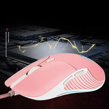 Розово безшумен led светлина оптична геймърска мишка с ергономичен USB жичен мишка с 3200 dpi и 6 бутона за PC, лаптоп