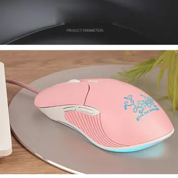 Розово безшумен led светлина оптична геймърска мишка с ергономичен USB жичен мишка с 3200 dpi и 6 бутона за PC, лаптоп