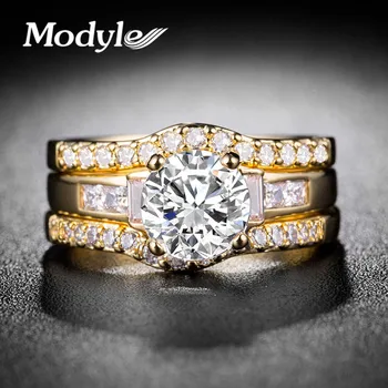 Modyle 3 бр./компл. Дамски пръстени набор от Silve и златен цвят Crystal Камък сватбени бижута пръстени за жени