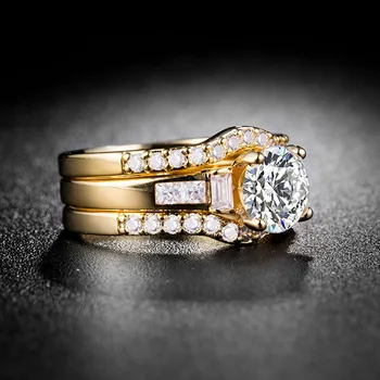Modyle 3 бр./компл. Дамски пръстени набор от Silve и златен цвят Crystal Камък сватбени бижута пръстени за жени