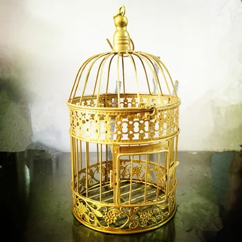 19x35cm Собственоръчно Antique gold metal decorative wedding bird cage set wedding decoration сватбени сувенири и подаръци