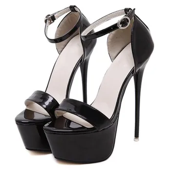 16 см ултра високи токчета, сандали за жени лятна чубрица клубни обувки на платформа дамски лачени вечерни сандали размер 42 43 44 45 46