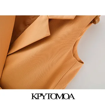 KPYTOMOA жени 2020 мода с колан Офис облекло приключи жилетка, палто реколта назъбена яка и без ръкави женски жилетка шик върховете