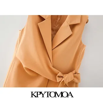 KPYTOMOA жени 2020 мода с колан Офис облекло приключи жилетка, палто реколта назъбена яка и без ръкави женски жилетка шик върховете