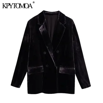 KPYTOMOA жени 2021 мода двубортный velvet блейзър палто реколта джобове с дълъг ръкав Дамски връхни дрехи и шикозни блузи