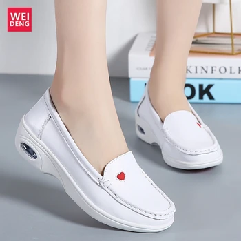 WeiDeng жените обичат медицински сестри Ежедневни обувки естествена кожа свободно време за Дамски мокасини приплъзване на мека лека платформа височина увеличение от 4 см