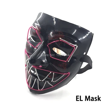 Нова висококачествена ужасна маска за Хелоуин светещ led маска парти с 3V устойчиво мигаща контролер Черна Маска вендета