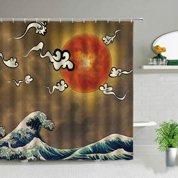 Японската вана душ завеса Канагава завеси с шарките на морските вълни водоустойчив декор на банята набор от екрани за баня евтини