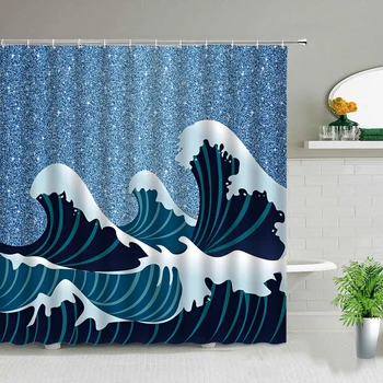 Японската вана душ завеса Канагава завеси с шарките на морските вълни водоустойчив декор на банята набор от екрани за баня евтини