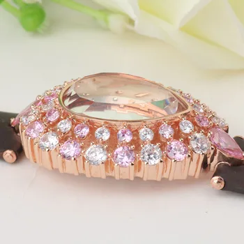 Лейди дамски часовници жена часовници Япония кварцов модни часовници кухи гривна кожен калъф луксозни кристали Crystal момиче подарък