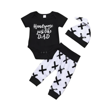 Citgeett новородено момче топ боди с къси ръкави и черни панталони кръст гамаши екипировки, дрехи летен комплект 0-24 м