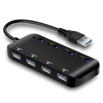 Ултра тънък 4-портов USB 3.0 сплитер концентратор на данни с индивидуалните за Включване / Изключване led ключове захранване съвместим с Windows, Mac, Linux