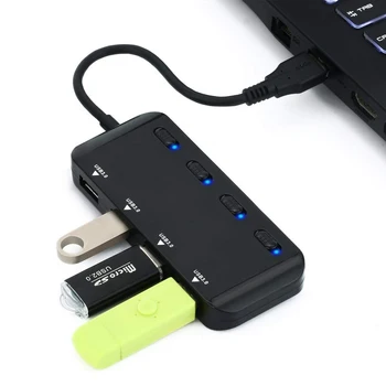 Ултра тънък 4-портов USB 3.0 сплитер концентратор на данни с индивидуалните за Включване / Изключване led ключове захранване съвместим с Windows, Mac, Linux
