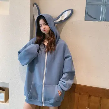 Кроличье ухото с качулка прекрасната жена 2020 нова свободна корейската версия на есен зима плюшевое палта дамски универсална горната част на Студентски мода