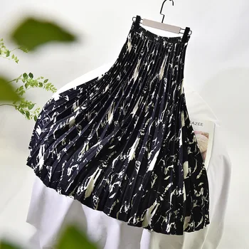 2021 Новата Колекция Пролет Висока Талия Стари Жени-Line Плисирани Поли Мода Участък Два Слоя Жени Дълга Пола Faldas Jupe Femme Saia