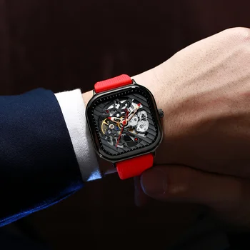 2020 нови мъжки автоматичен часовник най-добрата марка на луксозни силиконов каучук кухи швейцарски квадратни часовници top ten