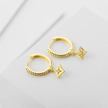 Мода мозайка кубичен Циркон малки геометрични обеци, пръстени сладко малко с висулка, обеци, пръстени за жени, Модни бижута 2020