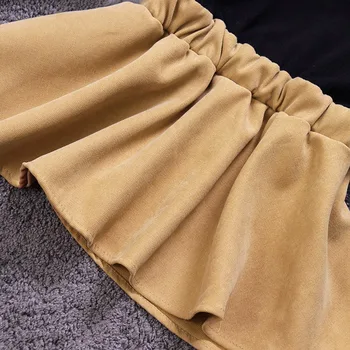 2020 есен зима нов дамски О-образно деколте фенер ръкав накъдрен риза рипсено Кадифе дамски ефектен цвят блок блузи и топове